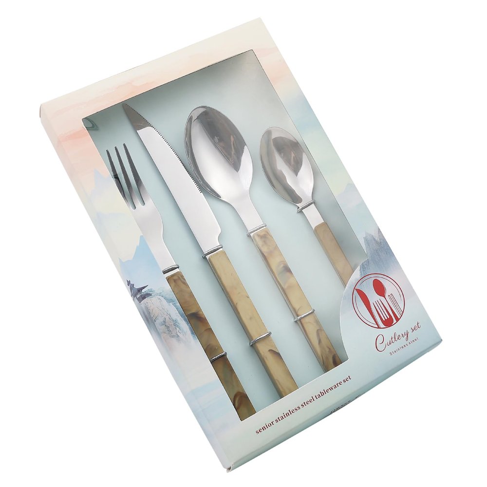 40-Piece Silverware Set for 10 Yellow Handle Flatware Set 18/0 Stainless Steel Utensils Sets Home Kitchen Spoons And Forks Set Mirror Polished Halloween Essentials Christmas