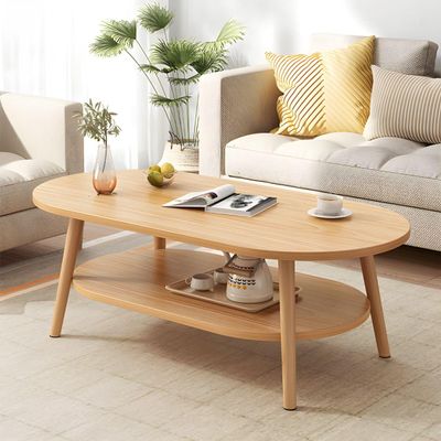KWOKING Modern Oval/Round Wood Side Table with 1 Shelf, 31.5" L x 18" W x 12" H