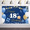18th Birthday Decorations Backdrop Banner for Boys/Girls Happy 18 Years Old Fabric Sign Poster, Blue Photography Background 18th Birthday Party Supplies, 59"x35.4" view 1