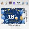 18th Birthday Decorations Backdrop Banner for Boys/Girls Happy 18 Years Old Fabric Sign Poster, Blue Photography Background 18th Birthday Party Supplies, 59"x35.4" view 2