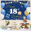18th Birthday Decorations Backdrop Banner for Boys/Girls Happy 18 Years Old Fabric Sign Poster, Blue Photography Background 18th Birthday Party Supplies, 59"x35.4" view 3