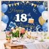 18th Birthday Decorations Backdrop Banner for Boys/Girls Happy 18 Years Old Fabric Sign Poster, Blue Photography Background 18th Birthday Party Supplies, 59"x35.4" view 4