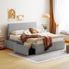 Full Size Bed Frame with 4 Storage Drawers, Modern Upholstered Platform Bed with White Edge On The Headboard & Footboard, Wood Slat Support, No Box Spring Needed (Gray-Full) view 1