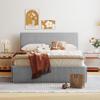 Full Size Bed Frame with 4 Storage Drawers, Modern Upholstered Platform Bed with White Edge On The Headboard & Footboard, Wood Slat Support, No Box Spring Needed (Gray-Full) view 3