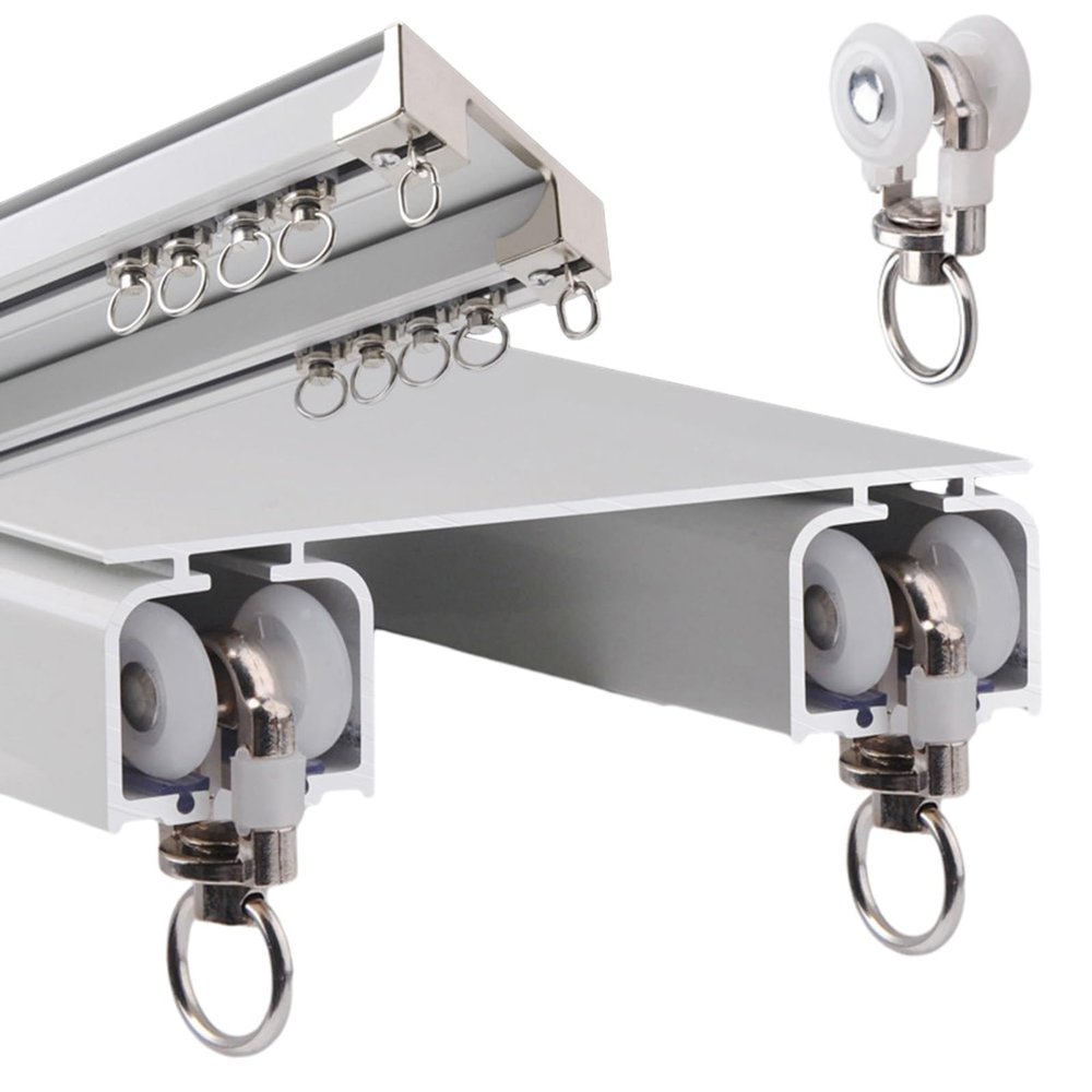 Double Rods Curtain Track Ceiling Mount Curtain Rail, Aluminum Ceiling Curtain Track, Ceiling Mounted Curtain Double Rails, Room Dividers Double Curtain Tracks Straight Curtain Track ( Color : B , Siz