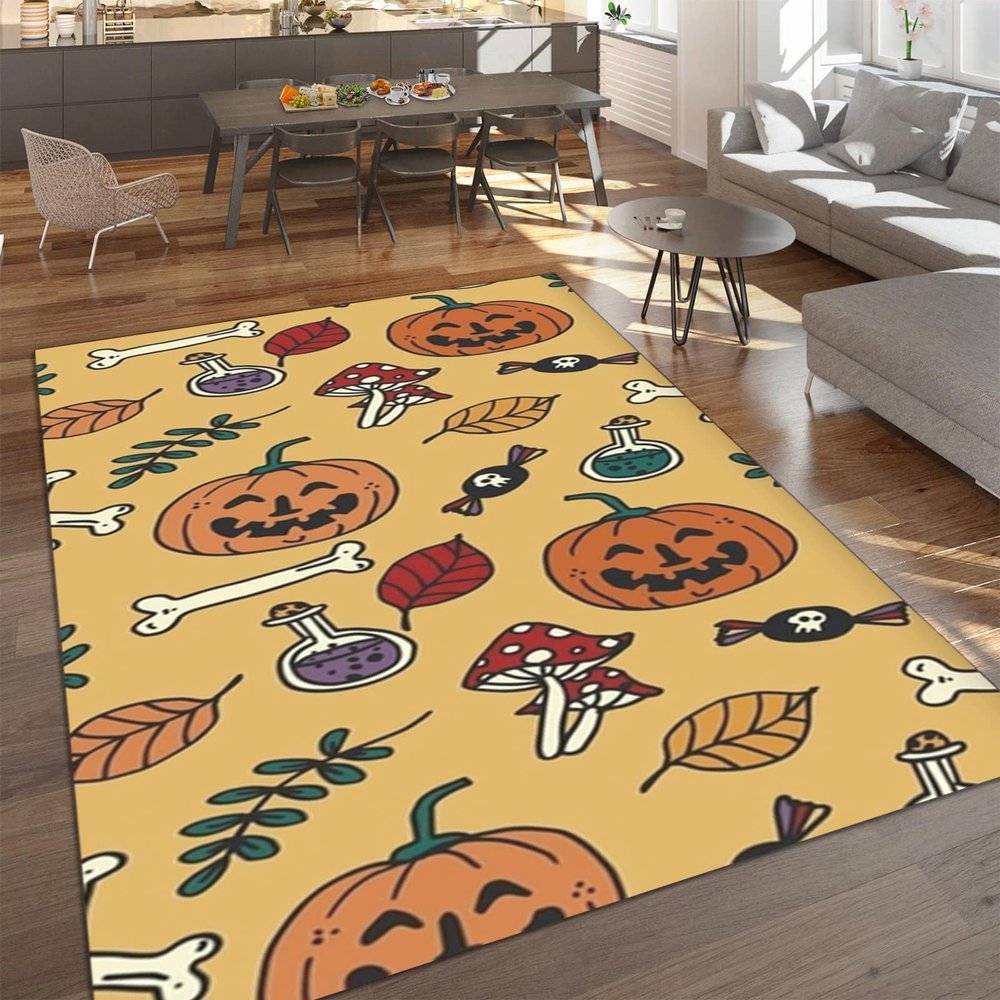 Halloween Potion Skull Candy Kids Rugs, Mushroom Jack-o-Lantern Deciduous Large Bedroom Carpet, Protect Flooring from Scratches and Damages for Decor Teen Boys Room Floor Lounge Nursery, 6 x 8ft