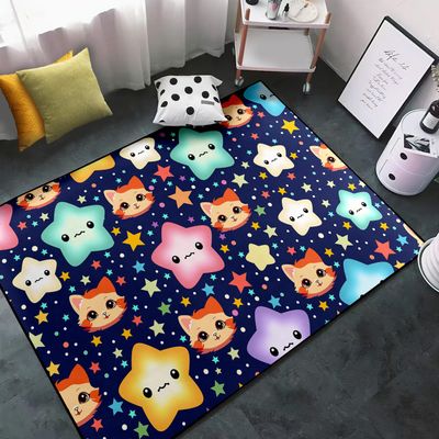 CAFCIOYG Star Rug for Girls Bedroom - Cartoon Cat Rug for Bedroom Kids Room Decor Star Cat Carpet for Playroom Living Room Decor 2'5''4'