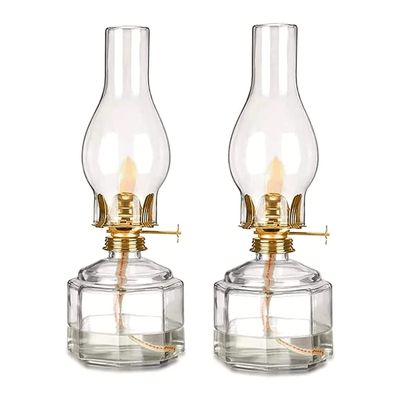Classic Oil Lamp Glass Kerosene Lamp Tabletop Decor Home Emergency Lighting Oil Lamp Vintage Wick Hurricane Lamp 1 Pair Indoor Oil Lantern Portable