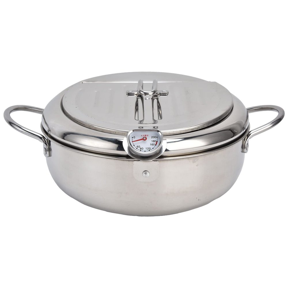 Xcello Tempura Deep Fryer Pot,Deep Fryer Pot,304 Stainless Steel With Thermometer For Frying And Cooking(True Color)