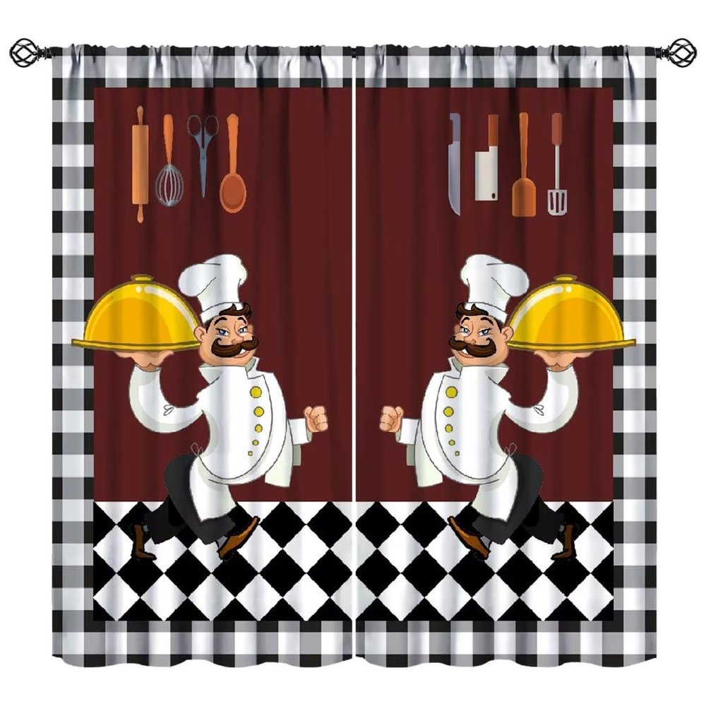 Rustic Christmas Curtains, New Year Background Kitchens Presents Cartoon Bears Country Wooden Door Print Blackout Window Treatments for Bedroom Living Room Kitchen 42x63in