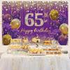 65th Birthday Decoration Women, Purple Fabric Sign Poster Birthday Party Decoration Background Banner Women, 65th Birthday Party Decoration, 59"x35.4" view 4