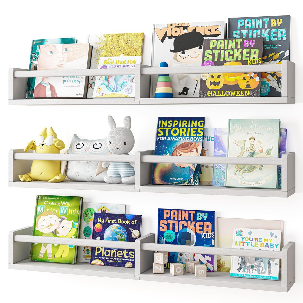 Fixwal Floating Nursery Book Shelves for Wall, 32in, Set of 3, White
