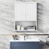 Byroce Bathroom Storage Cabinet Wall Mounted, Wooden Over The Toilet Space Saver with 2 Doors & Adjustable Shelf, Hanging Medicine Cabinets for Bathroom, Living Room, Kitchen (White) view 2