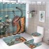 FBMLBRB Vintage Western Cowboy 4 Pcs Waterproof Shower Curtain Set,Rustic Old Wood Boards Farm Daisy Cowboy Boots Hat Horseshoe with Waterproof Toilet Cover Shower Mat Rugs view 1
