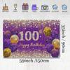 100th Birthday Decoration Women, Purple Fabric Sign Poster Birthda y Party Decoration, 100'th B irthday Background Banner Women, 100t h Birth day Party Decoration, 59"x35.4" view 2