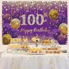 100th Birthday Decoration Women, Purple Fabric Sign Poster Birthda y Party Decoration, 100'th B irthday Background Banner Women, 100t h Birth day Party Decoration, 59"x35.4" view 3