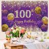 100th Birthday Decoration Women, Purple Fabric Sign Poster Birthda y Party Decoration, 100'th B irthday Background Banner Women, 100t h Birth day Party Decoration, 59"x35.4" view 4