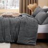 ChiXpace Flannel Fleece Comforter King Set - Furry Grey Leaves Pattern Faux Fur Bed Set, Winter Ultra Soft Fuzzy Comfort Set, Velvet Bedding Set for Bed with 2 Pillow Cases view 1