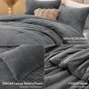 ChiXpace Flannel Fleece Comforter King Set - Furry Grey Leaves Pattern Faux Fur Bed Set, Winter Ultra Soft Fuzzy Comfort Set, Velvet Bedding Set for Bed with 2 Pillow Cases view 2