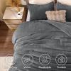 ChiXpace Flannel Fleece Comforter King Set - Furry Grey Leaves Pattern Faux Fur Bed Set, Winter Ultra Soft Fuzzy Comfort Set, Velvet Bedding Set for Bed with 2 Pillow Cases view 3