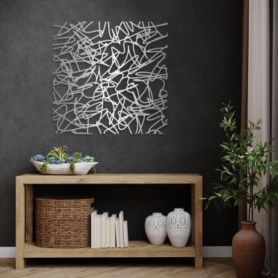 Cadeali Abstract Lines Metal Wall Art, Metal Minimalist Wall Decor, Square Decorations, Line Art Wall Decor, Modern Artwork for Living Room, Office, Housewarming Gifts (Silver, 41"x39"|104x99cm)