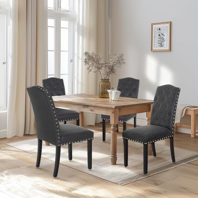 ALPHA HOME Dining Chairs Set of 4, Upholstered Dining Room Chairs, Tufted Kitchen Chairs with Solid Wood Legs and Tall Backrest, Faux Leather Padded Parson Chairs, Black