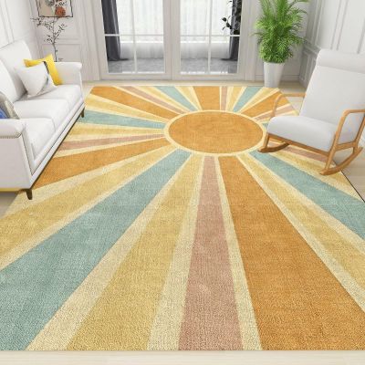Boho Rainbow Sun Area Rug, Colorful Abstract Sun Geometry Soft Washable Carpet, Upholstery Rug with Non-Slip Backing for Kids Boys Girls Bedroom Living Room Dining Room Study 8ftx10ft