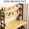 Computer Desk with Storage Shelves and Bookshelf, Industrial Desk with Sturdy Metal Frame, Solid Wood PC Table Workstation for Home Office(47" W x 69" H x 23.6" D, Pink & White) view 3