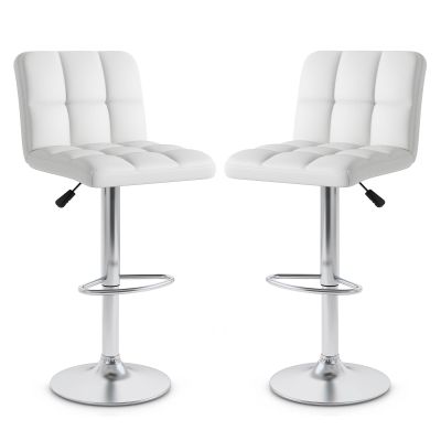GOFLAME Bar Stools Set of 2, PU Leather Bar Chairs with Adjustable Height, 360 Swivel Seat, Footrest & Anti-Slip Metal Base, Armless Counter Height Barstools for Kitchen Island, Bistro, Pub, White