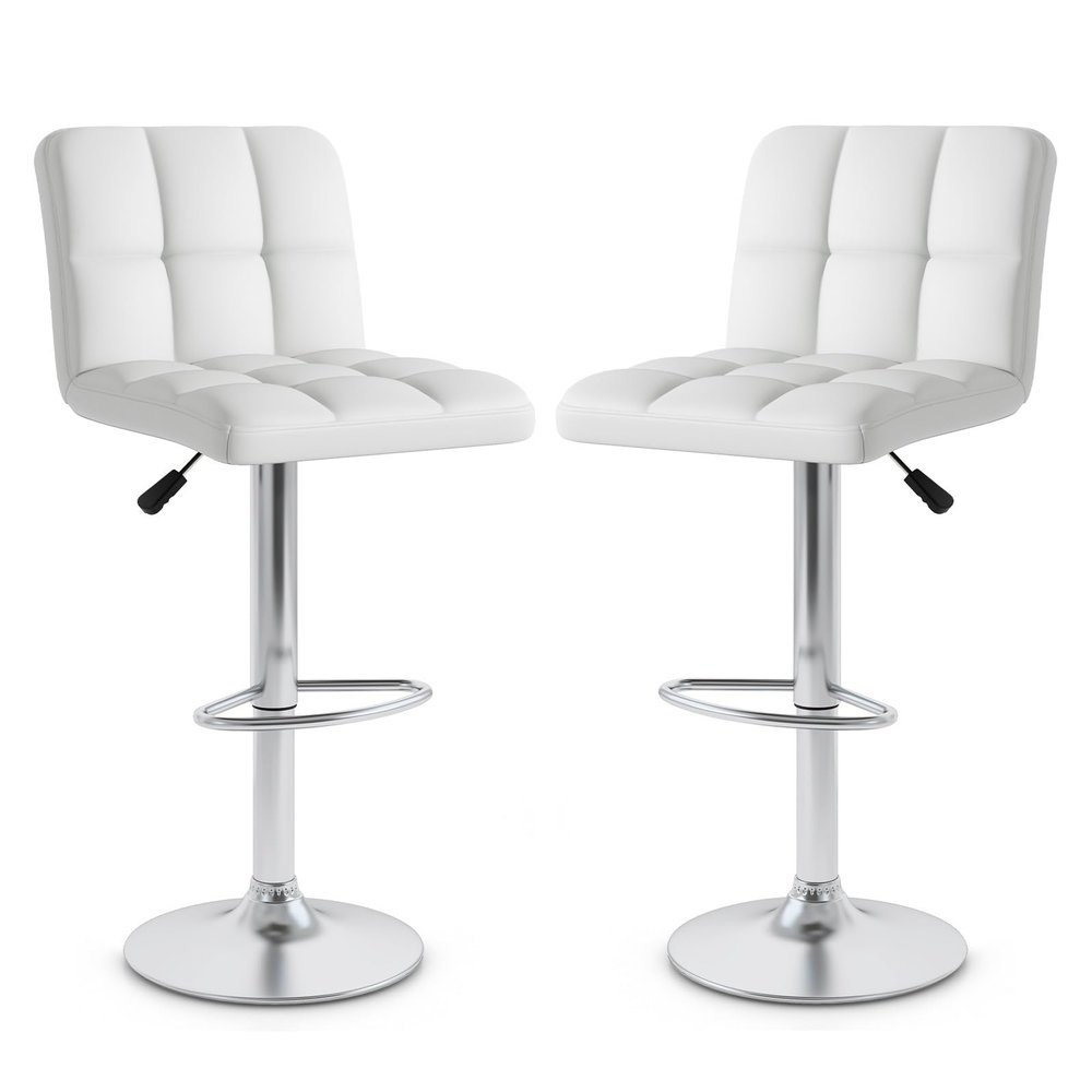 GOFLAME Bar Stools Set of 2, PU Leather Bar Chairs with Adjustable Height, 360 Swivel Seat, Footrest & Anti-Slip Metal Base, Armless Counter Height Barstools for Kitchen Island, Bistro, Pub, White