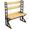 FAANAS Computer Desk with Storage Shelves and Bookshelf, Industrial Desk with Sturdy Metal Frame, Solid Wood PC Table Workstation for Home Office(43" W x 69" H x 23.6" D, Black) view 2