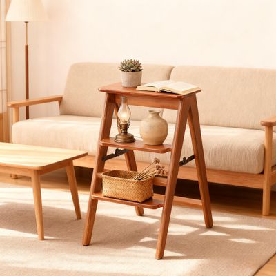 JIKUGO Bamboo Foldable 3-Step Stool Wide Anti-Slip Pedal Sturdy Ladder for Home Multiuse as Shelf Plant Stand 23.6x14.7x7.6in for Adults