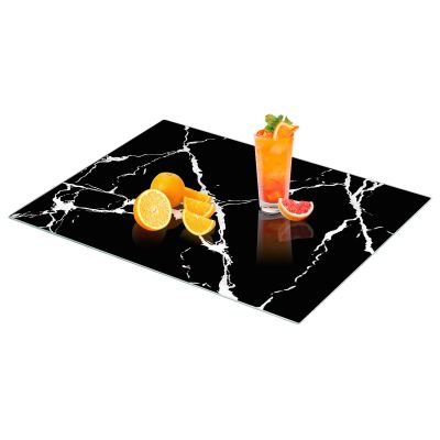 VSAR House Tempered Glass Cutting Board for Kitchen,16"x12" Glass Cutting Board with Anti-Slip Feet, Dishwasher Safe, Heat Resistant, Shatterproof, Scratch Resistant Black Whiten Marble Pattern