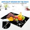 VSAR House Tempered Glass Cutting Board for Kitchen,16"x12" Glass Cutting Board with Anti-Slip Feet, Dishwasher Safe, Heat Resistant, Shatterproof, Scratch Resistant Black Whiten Marble Pattern view 2