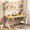 Computer Desk with Storage Shelves and Bookshelf, Industrial Desk with Sturdy Metal Frame, Solid Wood PC Table Workstation for Home Office(31" W x 69" H x 23.6" D, Brown & White) view 1