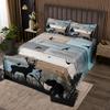 Manfei Rustic Farmhouse Kids Bedspread King Size,Deer Bear Pine Trees Silhouettes Coverlet Set,Boys Girls Adults Cabin Decor,Wooden Plank Barn Quilted Coverlet,Blue Retro Bedding Quilt,2 Pillowcases view 1