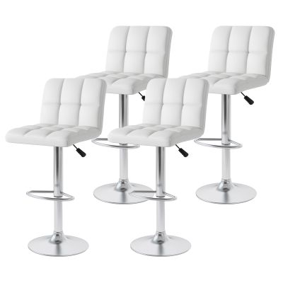 GOFLAME Bar Stools Set of 4, PU Leather Bar Chairs with Adjustable Height, 360 Swivel Seat, Footrest & Anti-Slip Metal Base, Armless Counter Height Barstools for Kitchen Island, Bistro, Pub, White