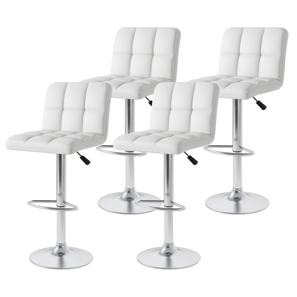GOFLAME Bar Stools Set of 4, PU Leather Bar Chairs with Adjustable Height, 360 Swivel Seat, Footrest & Anti-Slip Metal Base, Armless Counter Height Barstools for Kitchen Island, Bistro, Pub, White