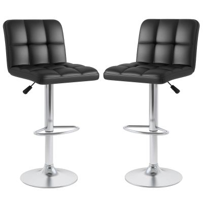 GOFLAME Bar Stools Set of 2, PU Leather Bar Chairs with Adjustable Height, 360 Swivel Seat, Footrest & Anti-Slip Metal Base, Armless Counter Height Barstools for Kitchen Island, Bistro, Pub, Black