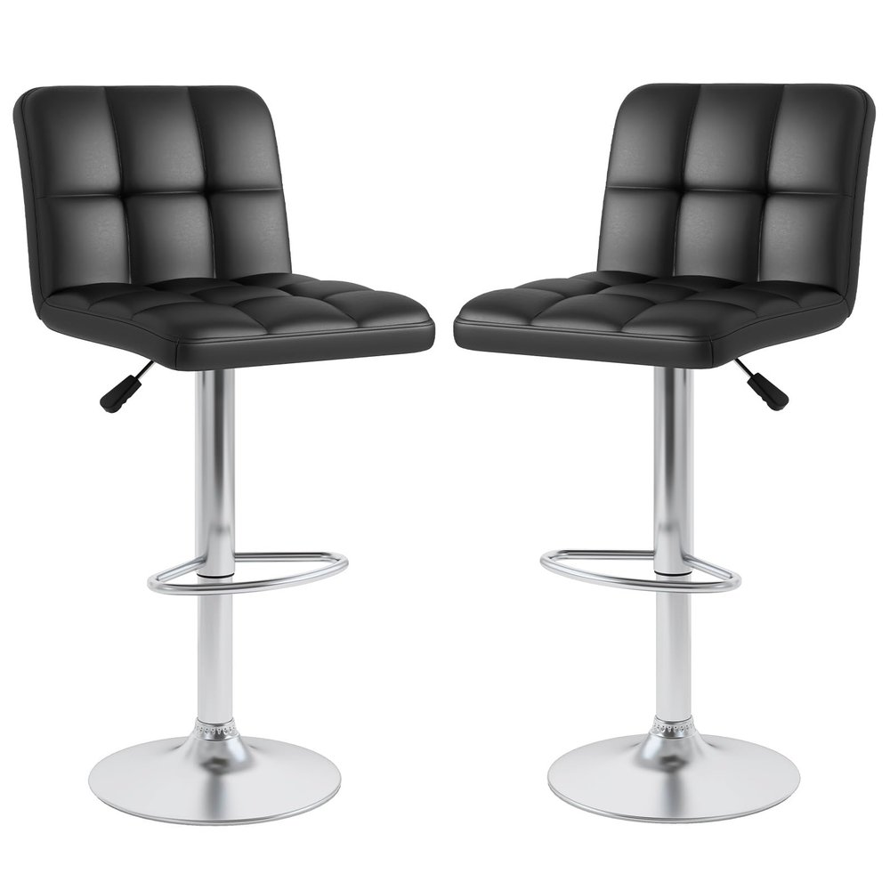 GOFLAME Bar Stools Set of 2, PU Leather Bar Chairs with Adjustable Height, 360 Swivel Seat, Footrest & Anti-Slip Metal Base, Armless Counter Height Barstools for Kitchen Island, Bistro, Pub, Black