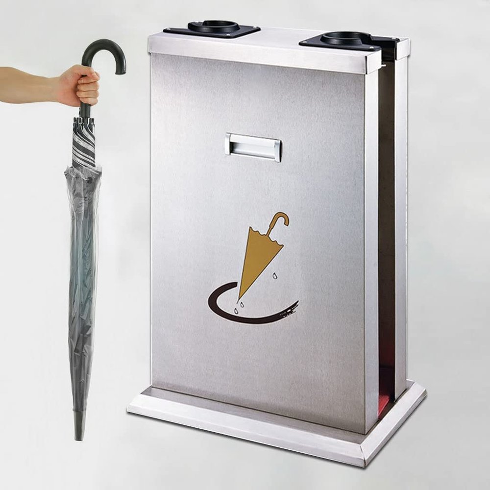 LaseVe Umbrella Stand, Commercial Stainless Steel Umbrella Wrapper, Automatic Wet Umbrella Bag Wrapper, Double Wet Umbrella Wrapper Stand Commercial Umbrella Packing Machine, with 200 Umbrella Bags