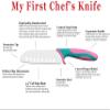 My First Chef's Knife for Kids - CARNATION/TEAL - w/Protective Safety Sheath - German Stainless Steel - Curved Finger Shield/Childrens Cooking Baking view 4