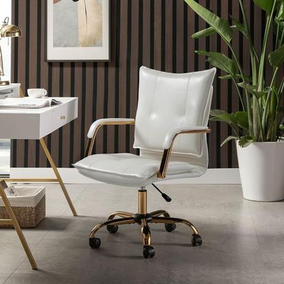 White Leather Office Chair 26 in. D X 22.2 in. W X 40 in. H Size, Adjustable Height Metal and Wood Frame Super Soft | All Season Pretty Ivory Shade Durable