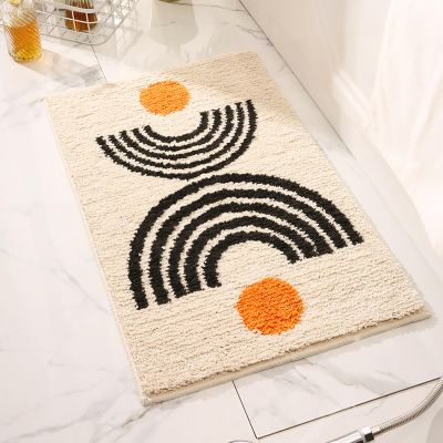 UKELER Cute Bohemian Bathroom Rug Washable Boho Home Decor Floor Mat Non-Slip Fluffy Throw Rugs for Bathroom Sink Bedroom Kitchen, Indoor Rug, Beige, 31''20''