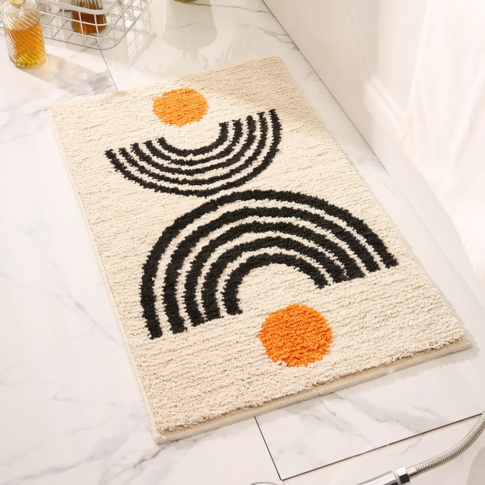 UKELER Cute Bohemian Bathroom Rug Washable Boho Home Decor Floor Mat Non-Slip Fluffy Throw Rugs for Bathroom Sink Bedroom Kitchen, Indoor Rug, Beige, 31''20''
