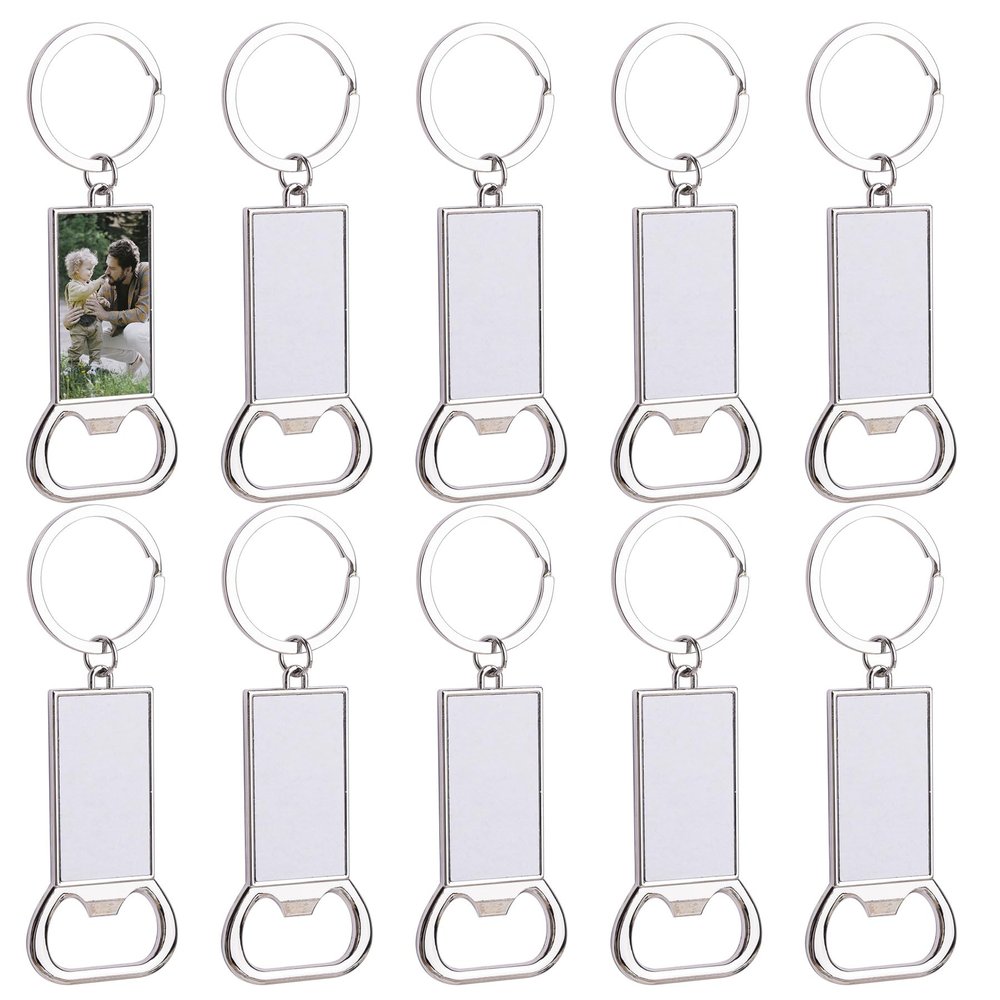 Framendino, 10 Pack Sublimation Blanks Bottle Opener Metal Keychains Blank Key Rings for Photo