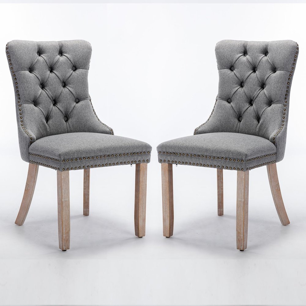 TUNGTAR High End Tufted Contemporary Flax Upholstered Linen Dining Chair Set of 2,Parson's Chairs with Solid Wood Legs Nailhead Trim for Kitchen Dining Room Living Room 2-Pcs Set (Gray, SW6801GY)