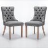 TUNGTAR High End Tufted Contemporary Flax Upholstered Linen Dining Chair Set of 2,Parson's Chairs with Solid Wood Legs Nailhead Trim for Kitchen Dining Room Living Room 2-Pcs Set (Gray, SW6801GY) view 1
