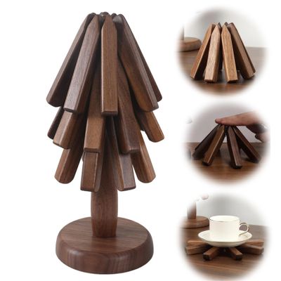 Black Walnut Wood Table Mat, Trivet Tree for Wood Coasters Set of 3,Housewarming Table Decorations Wood Placemats, Space Saving Trivets for Hot Pots and Pans1 Set