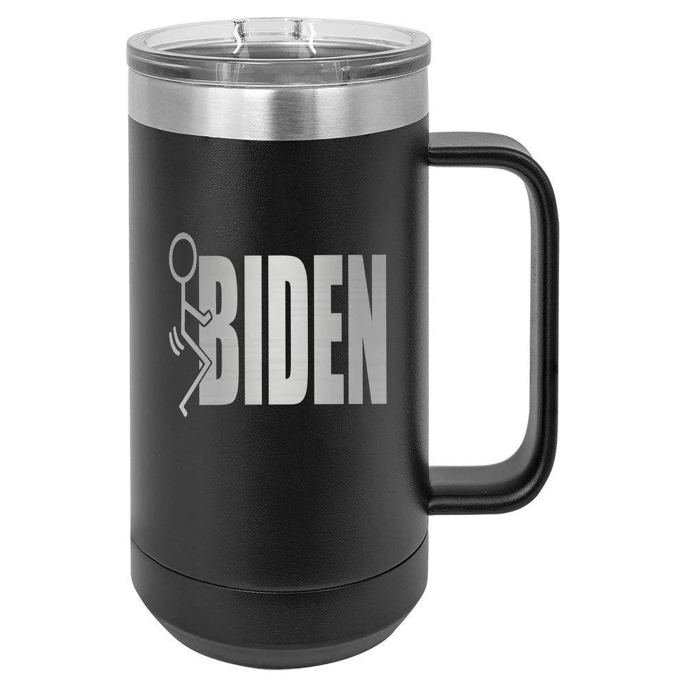 Rogue River Tactical Funny Screw Biden Joke Heavy Duty Stainless Steel Black Coffee Mug Tumbler With Lid Novelty Cup Great Gift Idea For Conservative or Republican FJB Let's Go Brandon